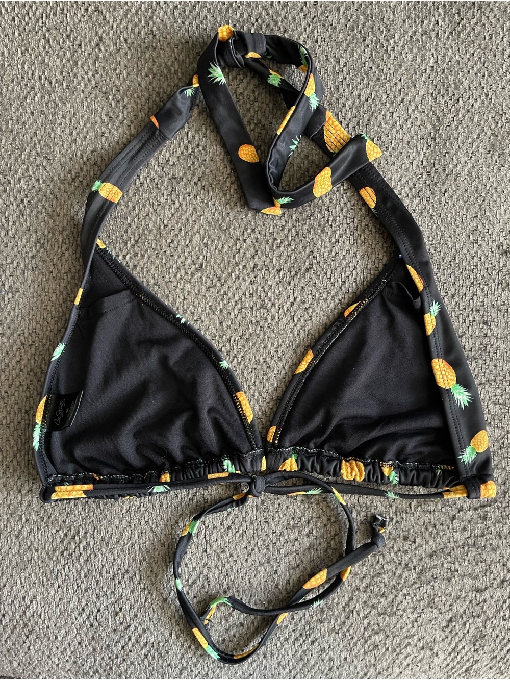 City Streets Black Triangle Bikini Top with Yellow Pineapple Detail - Picture 3 of 3